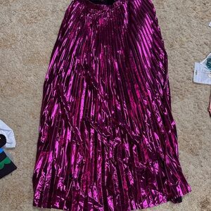 Dressed in LALA Metallic Magenta Pleated Maxi Skirt